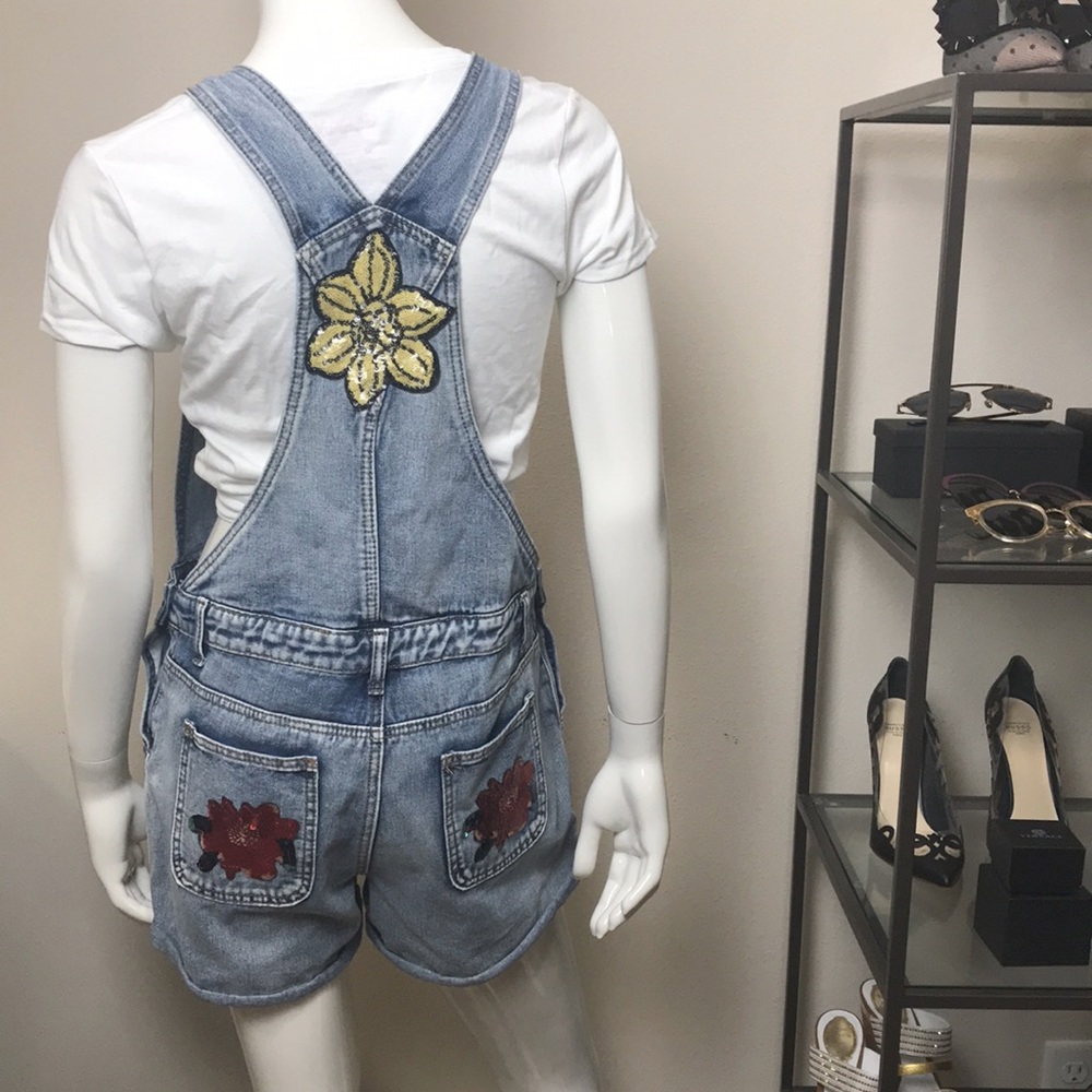 Glamorous Sequin Patch Denim Romper Overalls - image 3